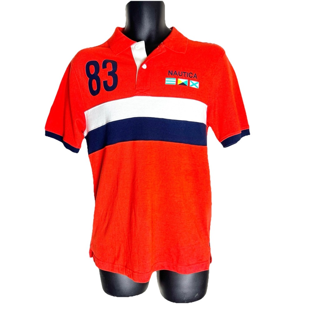 Nautica Polo Shirt Large 14-16 Collar Cotton Orange Youth Boy Clothing